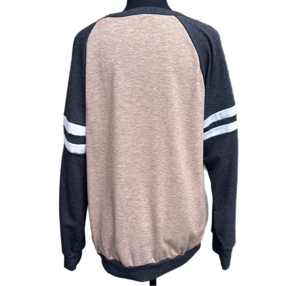 Raglan Long Sleeve Varsity‎ Striped Top Charcoal & Mocha - Picture 4 of 10